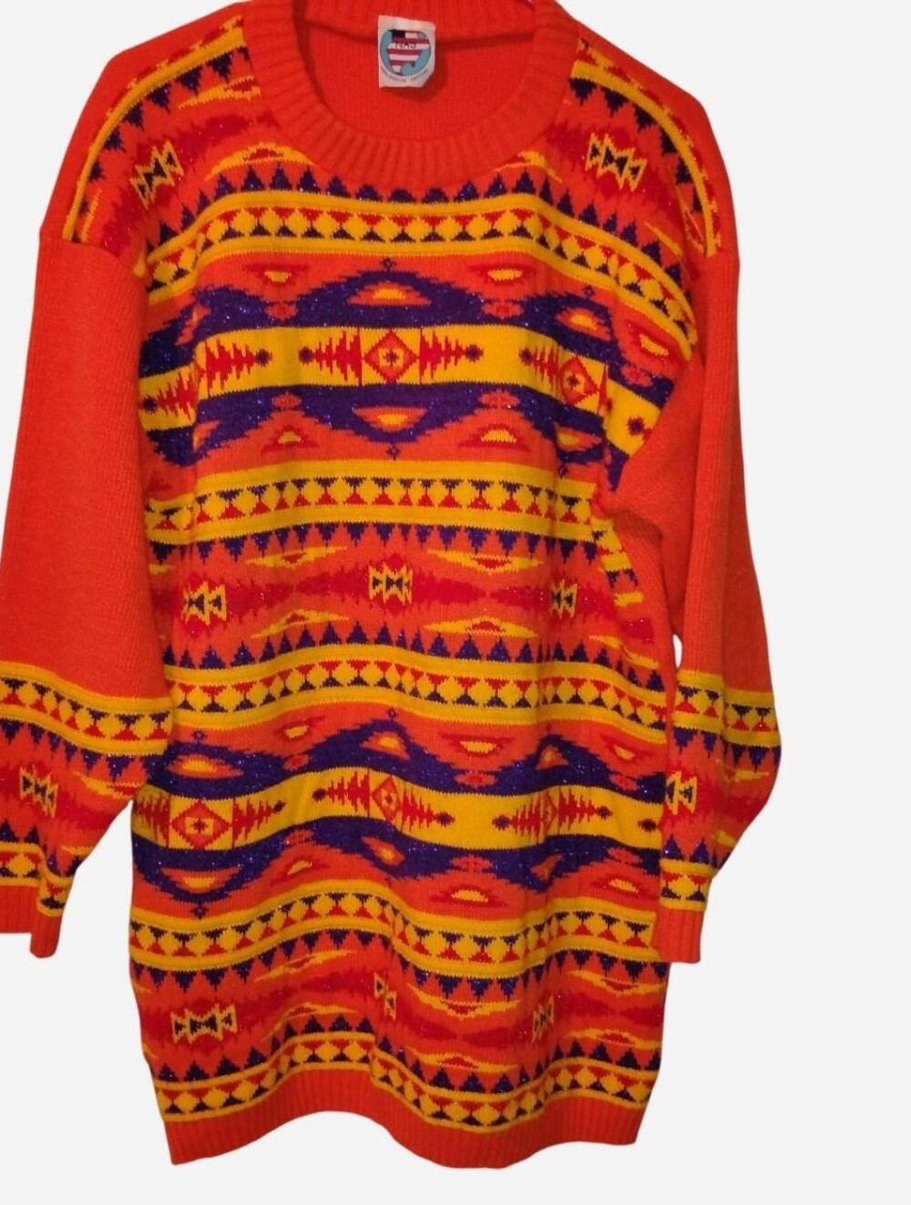 Vintage NAS North American Sweaters Neon Orange Southwestern Knit Sweater Medium